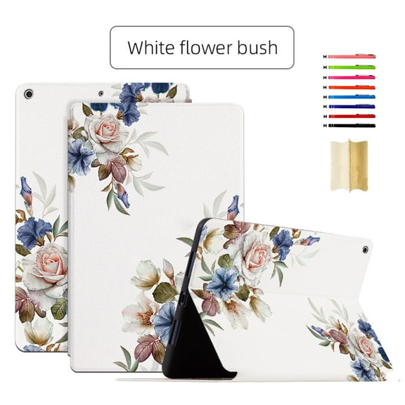 K-Lion Folio Flip Case for iPad 9th 8th 7th Generation 10.2 inch 2021 2020 2019 Release,Lightweight Slim Shockproof Case Soft TPU Stand Smart Leather Cover for iPad 9th/8th/7th Gen,White Flower Bush