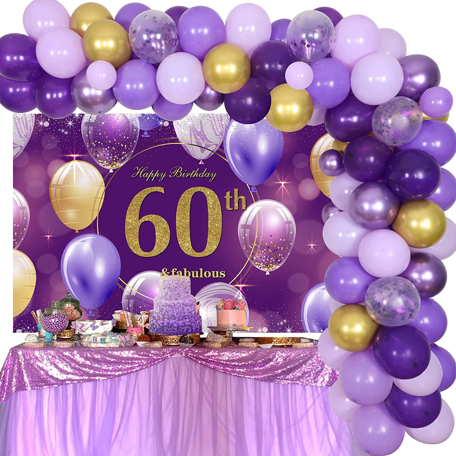Purple 60th Birthday Decorations for Women - Balloon Garland Kit Purple