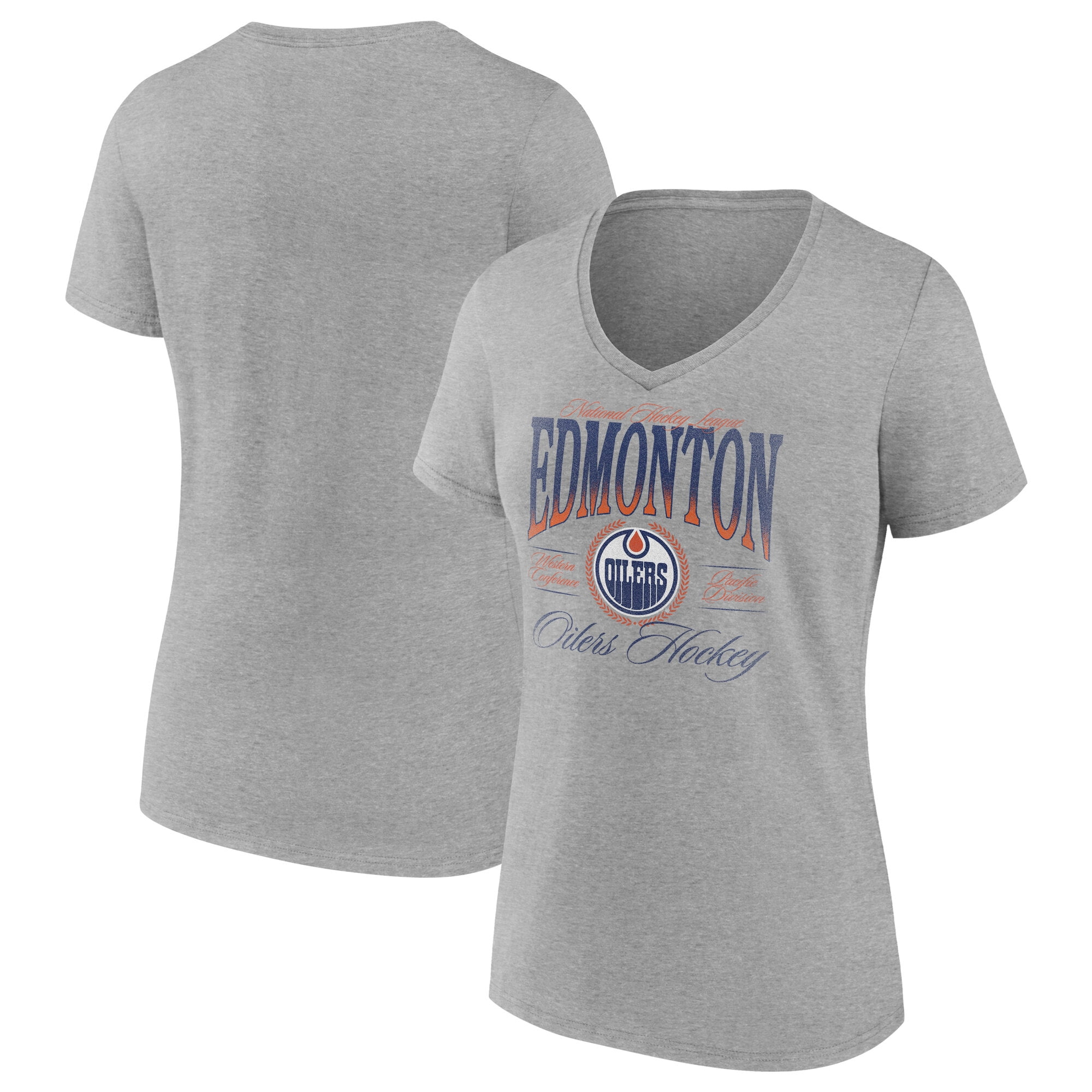 Women's Gray Edmonton Oilers Retro Script V-Neck T-Shirt