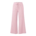 thumbnail image 4 of Cagogo Striped Wide Leg Lounge Pants for Women Elastic Waist Casual Long Trousers with Pockets Fashion Comfortable Home Outdoor Wear, Pink M, 4 of 5