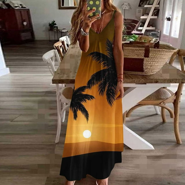 Puntoco Vestidos Mujer Verano Moda Mujer Primavera/Verano Tirante Sin Espalda Vestido Impreso