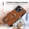 thumbnail image 6 of Decase Wallet Case for iPhone 12 Mini,Shockproof Rugged Phone Cover With 360° Rotatable Ring Kickstand & Back Zipper Card Pocket Cloth Fabric Hybrid PU Leather,for Women Men - Brown, 6 of 7