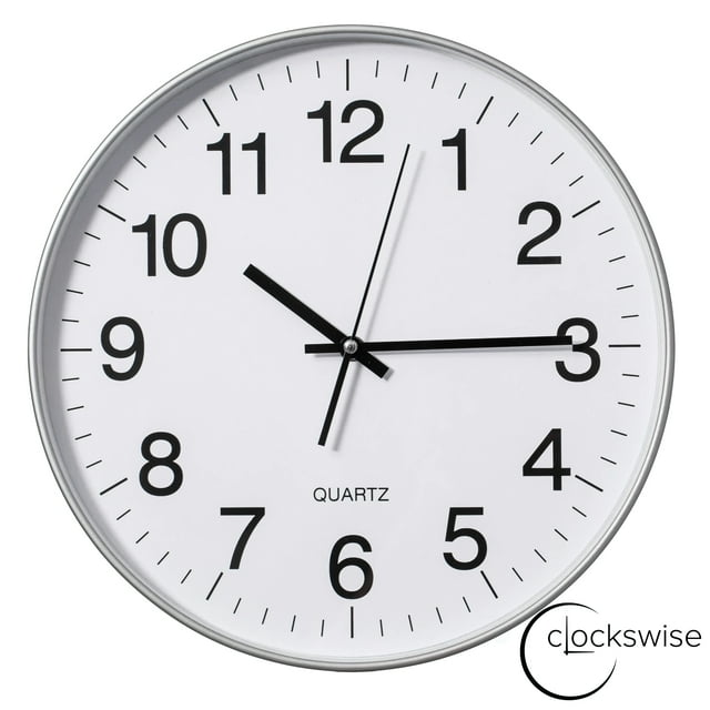 Clockswise Silver 14-In Analog Clock – Silent, Non-Ticking for Wall Battery-Operated Perfect for Home Office, Farmhouse Kitchen, Entryways, Dining Rooms and Bedroom Decor, School and Bathroom Clock