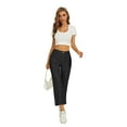 thumbnail image 3 of Women's flared cropped pants, jeans, mid waist cut, elastic ankle length, slim fit with pockets, 3 of 5