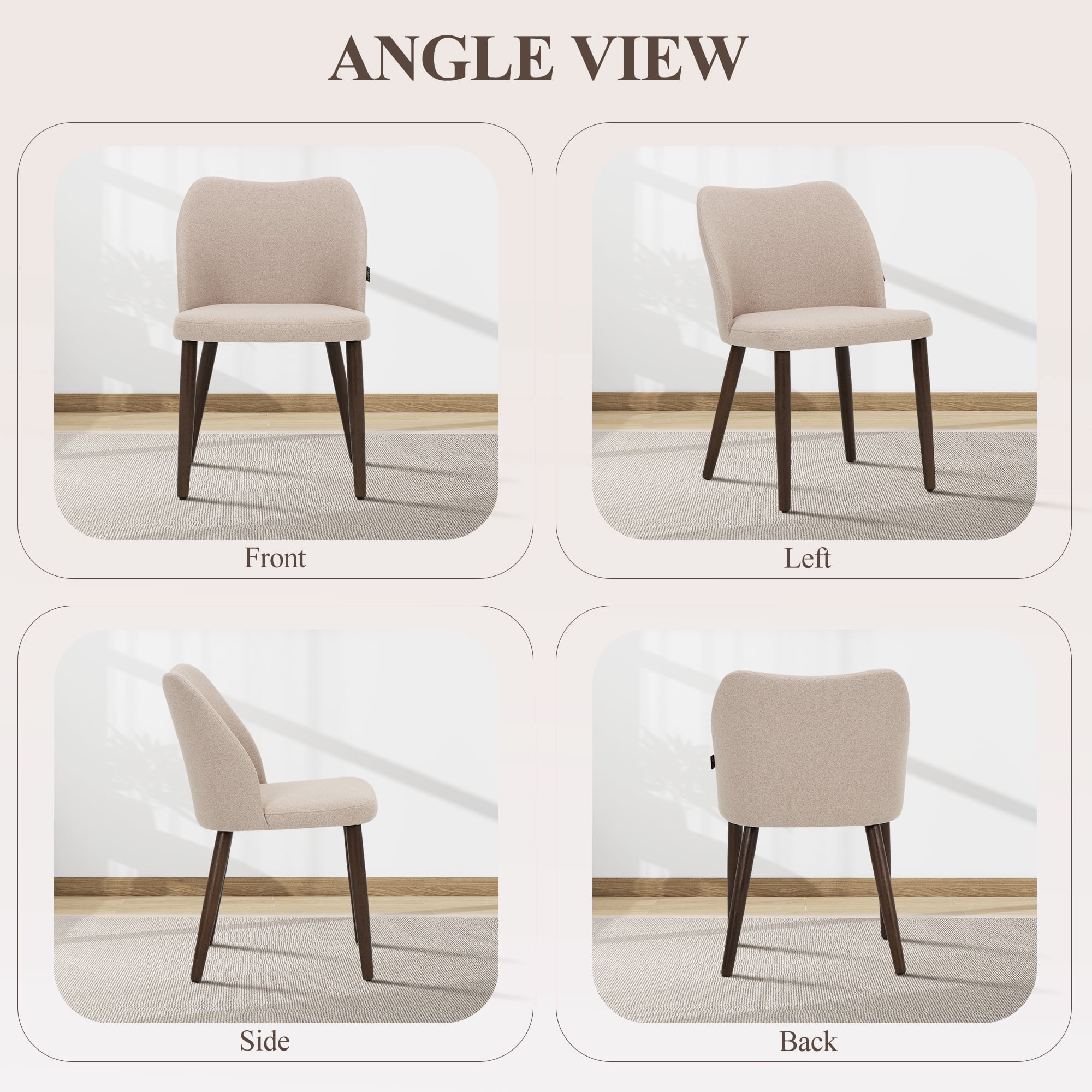 AFO Upholstered Modern Dining Chairs with Wooden Legs, Kitchen Side Chairs for Dining Room, Restaurant and Café, Set of 6, Camel