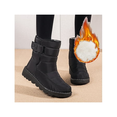 

Crocowalk Womens Memory Foam Pull On Nylon Waterproof Thick Faux Fur Lined Winter Rain Snow Boots