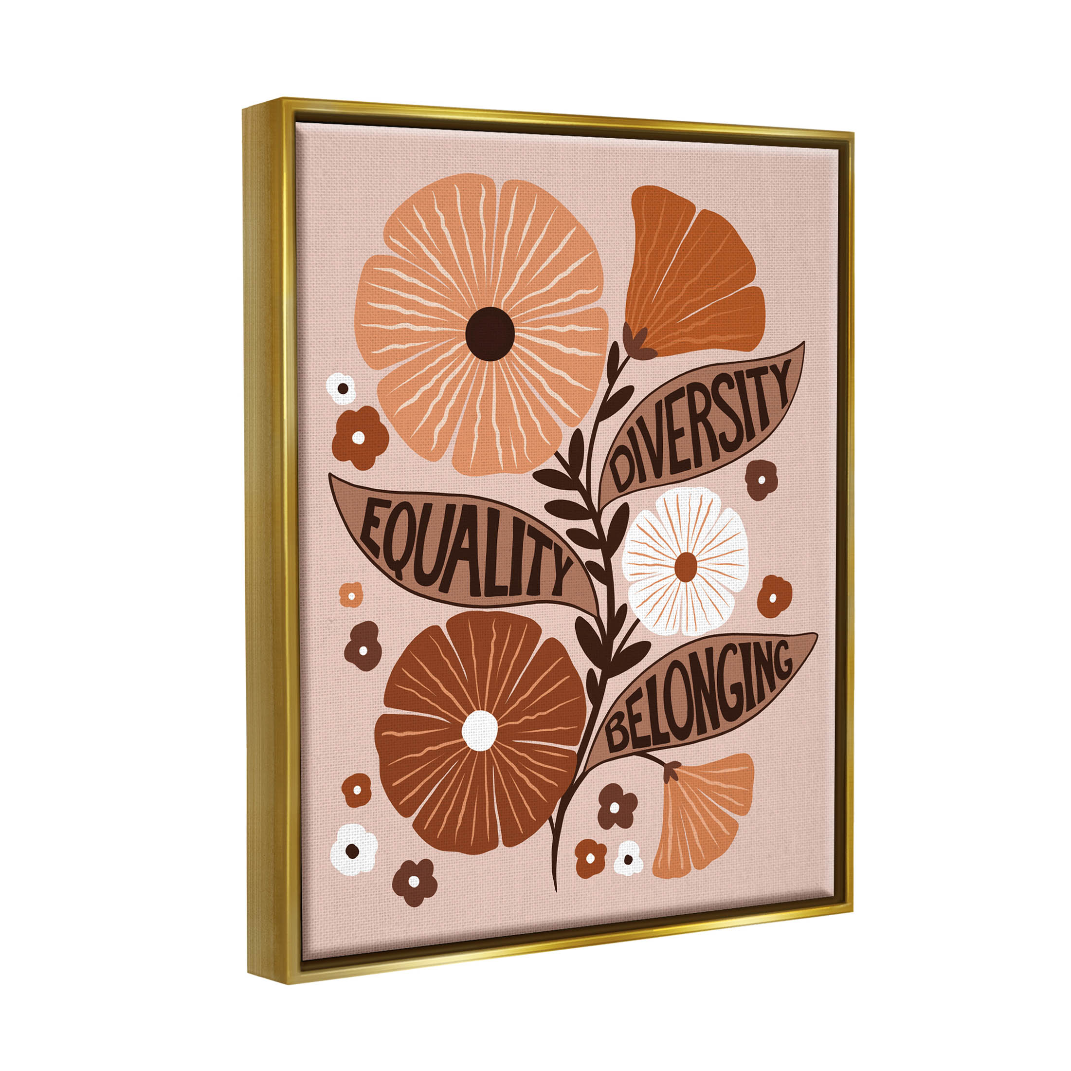 Stupell Industries Equality Diversity Belonging Flowers Graphic Art Metallic Gold Floating Framed Canvas Print Wall Art, Design by Jo Taylor