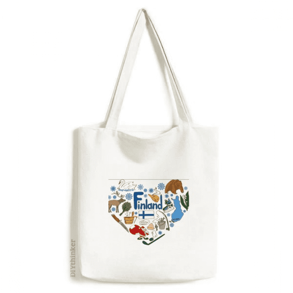 Finland Love Heart Landscap National Flag Tote Canvas Bag Shopping Satchel Casual Handbag