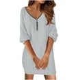 thumbnail image 1 of cfhntfmh Robe Chandail Femme Côtelée Tricotée Tendance Col en V Fermeture à Glissière Mini Robe Confortable Manches Longues Automne Hiver Robe Chandail, 1 of 5