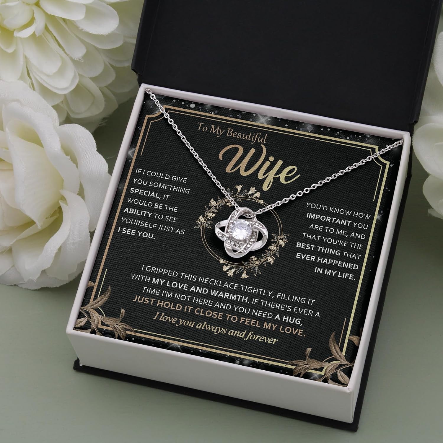To My Wife Necklace from Husband - Unique Anniversary & Birthday Gift Ideas, Romantic Love Knot Jewelry for Best Wife, Soulmate Present, Beautiful  Future Wife Wedding, Mothers Day Gifts