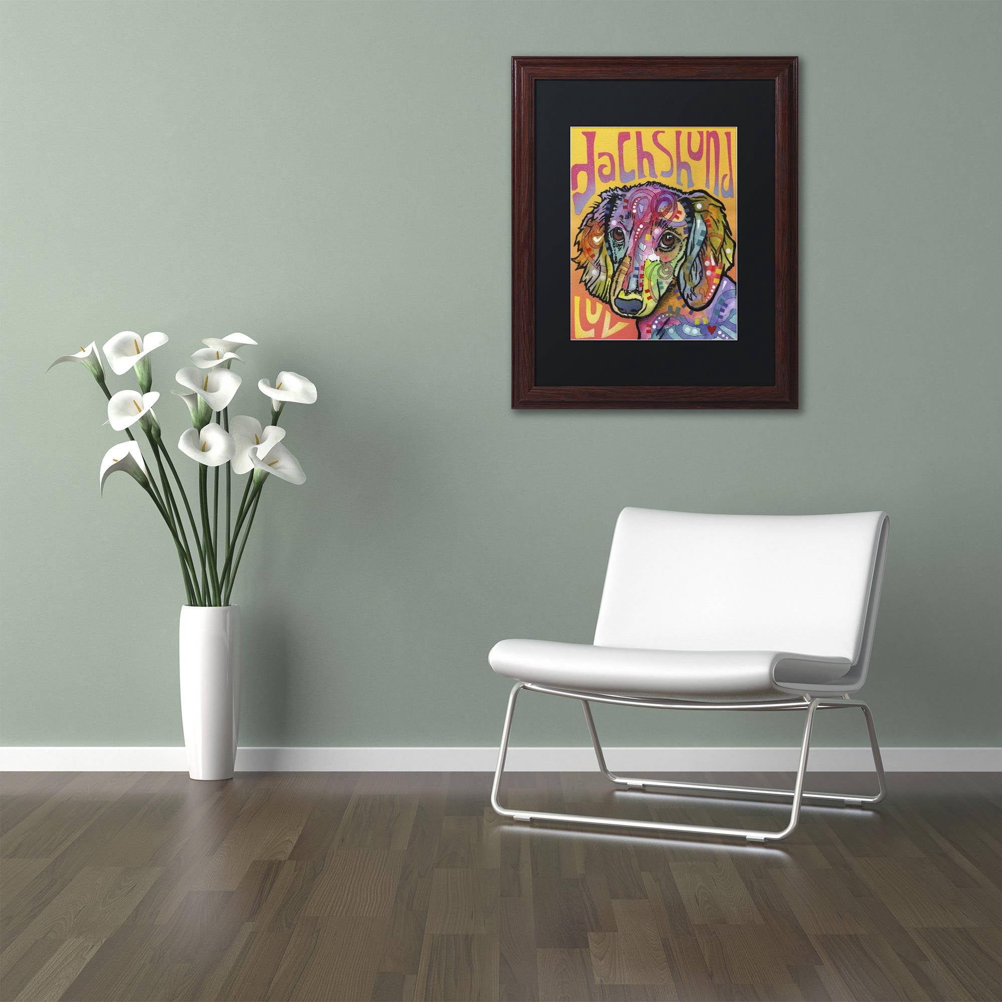Trademark Fine Art 'Dachshund Love' Canvas Art by Dean Russo, Black Matte, Wood Frame