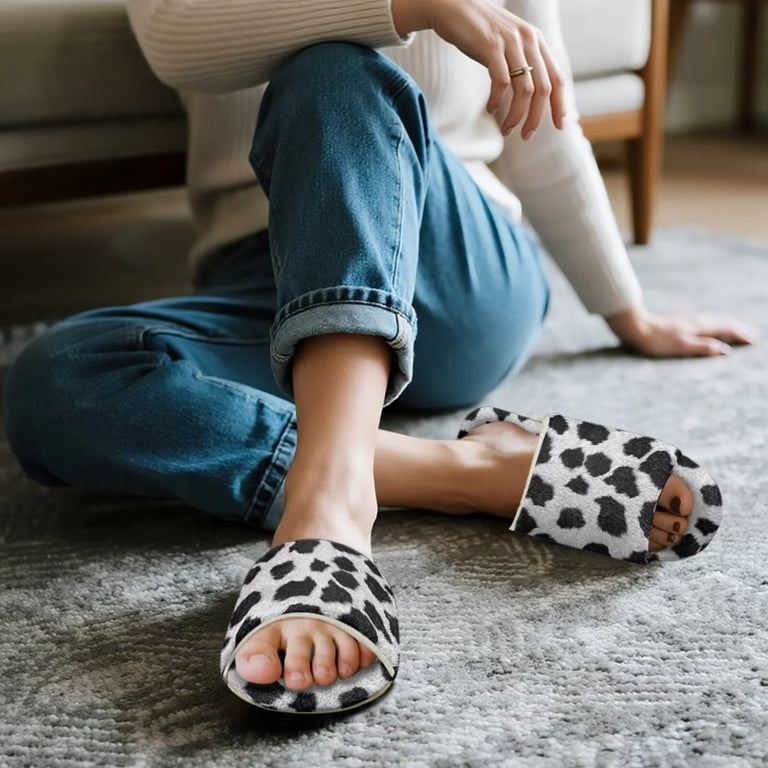 POLERO Cow Print Women's House Slippers Open Toe Slide Soft Sole Indoor  Slippers for Women Men Home Shoes, Size