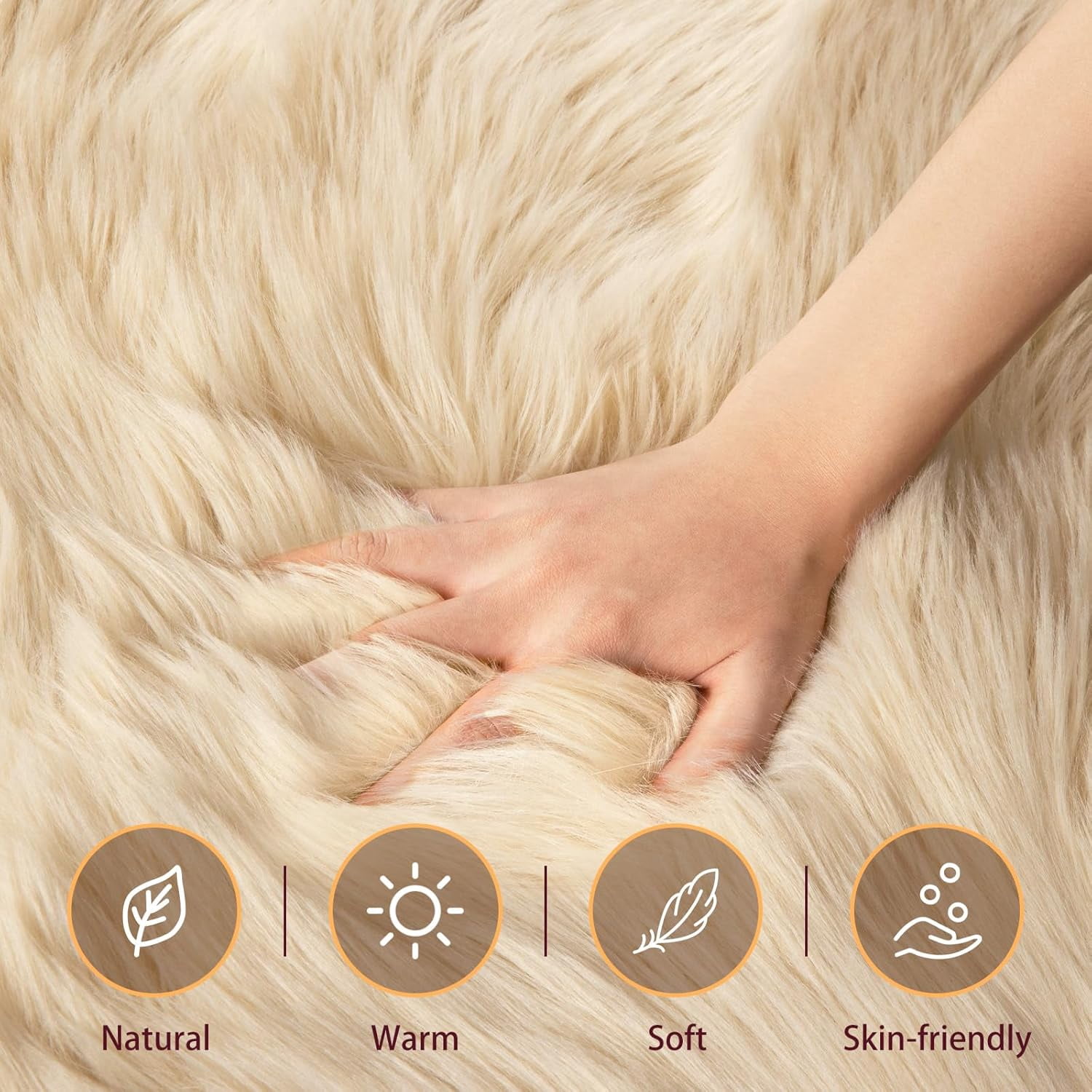 Ultra Soft Faux Sheepskin Fur Rug Fluffy Rug for Bedroom Fuzzy Carpet for Living Room, Beige
