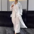 thumbnail image 5 of 2 Pcs/Set Fall Spring Women Shirt Pants Set Long Sleeves Lapel Lace Cuff Button-down Irregular Hem Blouse Elastic Waist Trousers OL Commuting Sport Pantsuit Outfit, 5 of 7