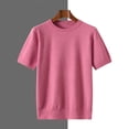 thumbnail image 4 of Fengqque Mens Short Sleeve T-Shirts Crew Neck Slim Fit Stretch Pullover Sweater Solid Basic T-shirt Hot Pink L(L), 4 of 6