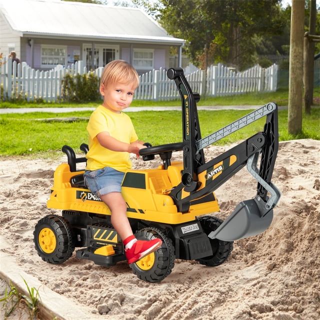 Costway Tractor Excavadora Infantil a Batería 6V Montable con Asiento Giratorio Movimiento Adelante/Atrás Música 113 x 36 x 39 cm