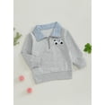 thumbnail image 5 of BemeyourBBs Toddler Baby Boy Fall Winter Spring Sweatshirt Golf Club Outfit Embroidery Quarter Zip Pullover Plaid Lapel Long Sleeve Collared Shirt Sweater Tops, 5 of 9