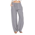 thumbnail image 2 of WULMLEO Linen Pants Women Spring Summer Dressy Casual High Waisted Drawstring Pant Cotton Straight Leg Lounge Trousers Gray S, 2 of 7