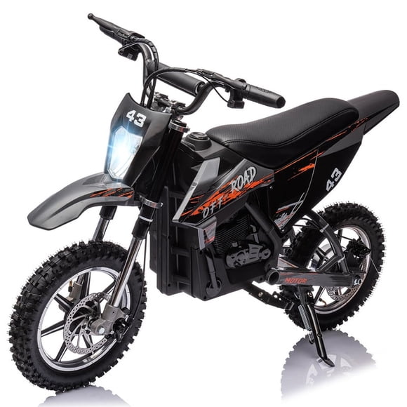 36V Kids Ride on Dirt Bike,15.5MPH Fast Speed Electric Battery-Powered Off-Road Motorcycle with 500W Brushed Motor,Max Load 175 lbs,LED Light,Leather Seat,Disc Brake,Air-Filled Tires,(Black)