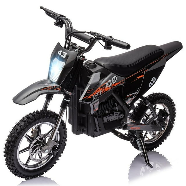 36V Kids Ride on Dirt Bike,15.5MPH Fast Speed Electric Battery-Powered Off-Road Motorcycle with 500W Brushed Motor,Max Load 175 lbs,LED Light,Leather Seat,Disc Brake,Air-Filled Tires,(Black)