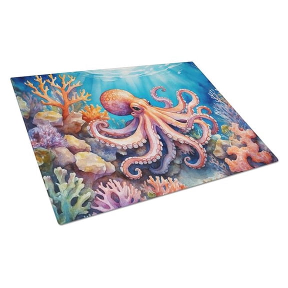 Carolines Treasures DAC7680LCB 15 x 12 in. Octopus Among Coral Glass Cutting Board
