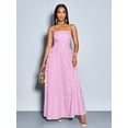 thumbnail image 3 of Pink And White Striped Maxi Dress With Spaghetti Straps, Chest Gathering, Pockets, A-Line Flowing Silhouette, 3 of 6