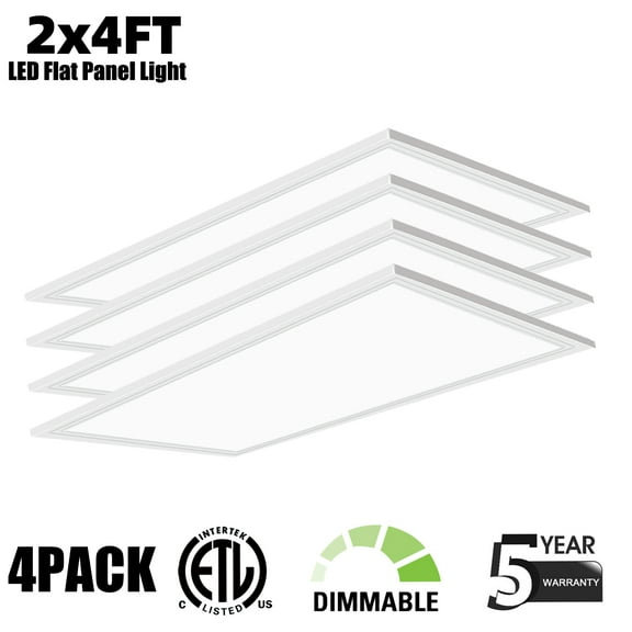 4 PCS 2x4 FT LED Panel Light,5000K 7800 Lumens for Office Lighting 0-10V Dimmable Recessed Edge-Lit Troffer Fixture,ETL Certificated