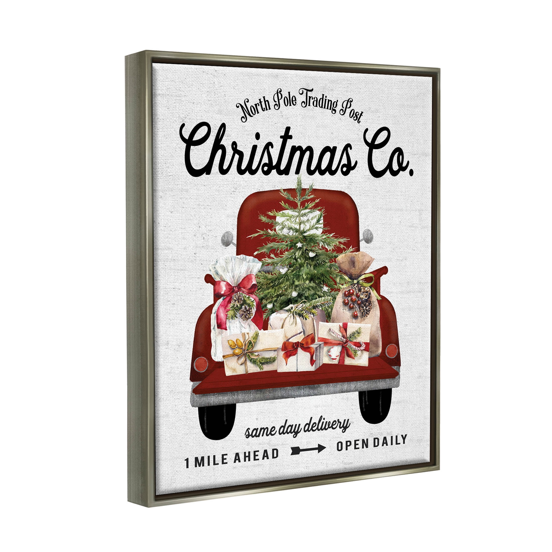 Stupell Industries North Pole Christmas Co. Sign Graphic Art Luster Gray Floating Framed Canvas Print Wall Art, Design by Lettered and Lined