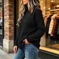 thumbnail image 5 of IUYRTFE Women's Round Neck Waffle Knit Long Sleeve Pullover Solid Color Casual Top with Seam Detail, 5 of 7