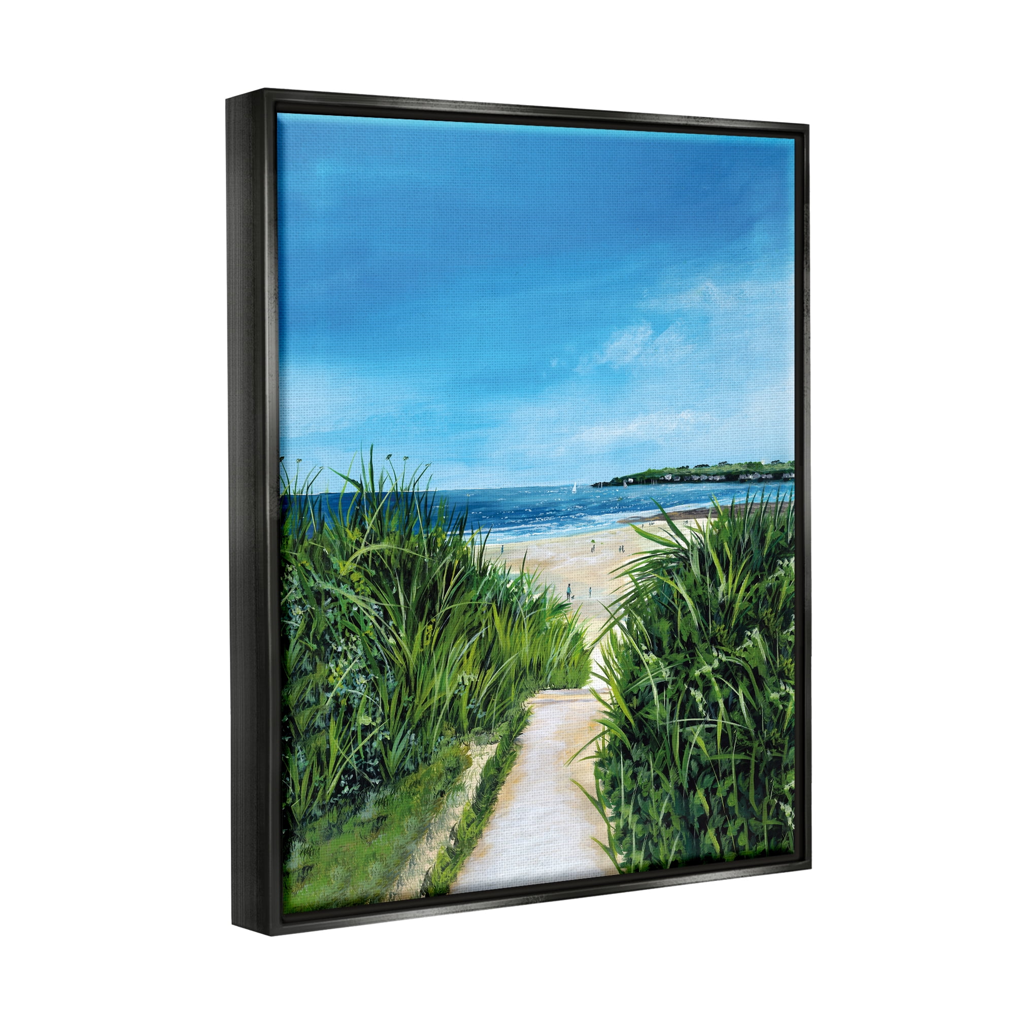 Stupell Industries Sandy Beach Path Scene Nature Painting Black Floater Framed Art Print Wall Art, 25 x 31