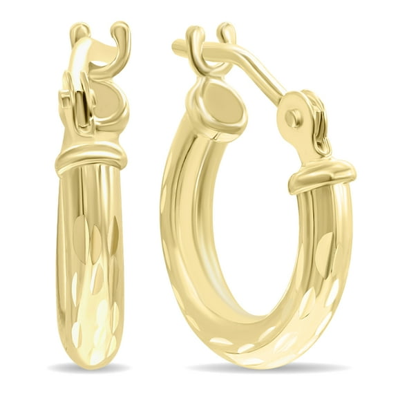 SZUL Women's 10K Yellow Gold Shiny Diamond Cut Engraved Hoop Earrings (12mm)