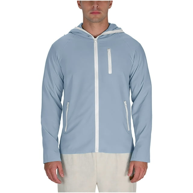RXMEKW UPF Sun Protection Jacket for Men With Zippered Front and Hood, Lightweight Breathable Fabric for Daily Wear, Solid Color