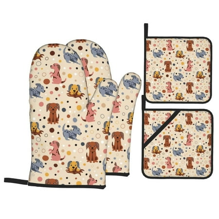 

Oven Mitts and Pot Holders 4 Piece Cute Dog Dalmatian High Heat Slip Resistant Oven Mitt and Trivets Set Kitchen Oven Glove Pot Holders for Cooking Baking Grilling