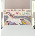 thumbnail image 1 of Feminine Headboard, Unicorn Believe in Your Dreams Words Illustration, Upholstered Decorative Metal Bed Headboard with Memory Foam, Twin Size, Beige Lilac, by Ambesonne, 1 of 4