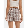 thumbnail image 2 of Womens Low Waisted Plaid Print Pajama Lounge Pants Elastic Cute Button Shorts, 2 of 6