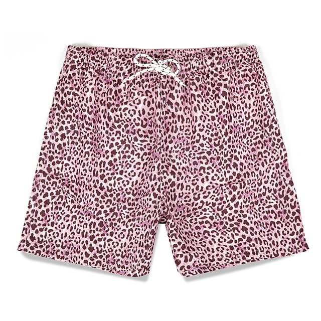 Pantalones cortos de playa para hombre Diseño con cordón Estampado de leopardo Poliéster 2 bolsillos laterales inclinados Quinto pantalón Pantalones cortos para verano Rosa M