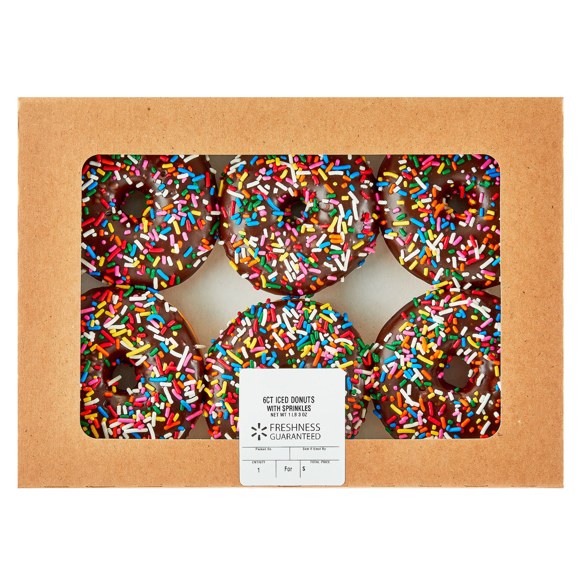 Freshness Guaranteed Whole Chocolate Iced Donuts with Sprinkles, 19 oz, 6 Count