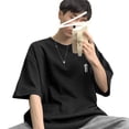 thumbnail image 2 of Camiseta de manga corta para hombre, elegante, con estampado de letras, holgada, informal, de poliéster, cómoda, de verano, 2 of 8