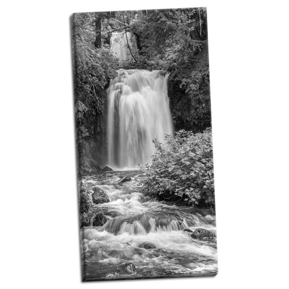 Gango Home Decor Contemporary Twin Falls BW by Stan Hellmann (Ready to Hang); One 18x36in Hand-Stretched Canvas