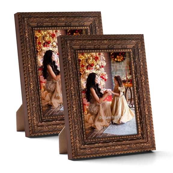 5x7 Antique Picture Frames Set of 2, Photo Frame for Wall or Tabletop Display, Bronze