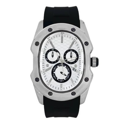 Men’s 40mm Leather Band Sport Watch – Analog Quartz Timepiece with Multi-Dial Face, 8" Strap & Bold Case Design -  Silver Black