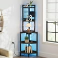 thumbnail image 2 of 60 inch Tall Corner Shelf with Power Outlets & Strip Lights, 5 Tier Corner Bookshelf Freestanding Industrial Corner Ladder Shelves Plant Stand, 2 of 15
