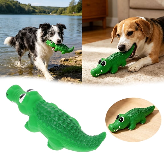Squeaky Latex Dog Toy Green Crocodile Shaped Dog Chew Toy Soft Interactive Pet Toy for Medium Dogs Puppies Teething and Boredom Relief Indoor Outdoor