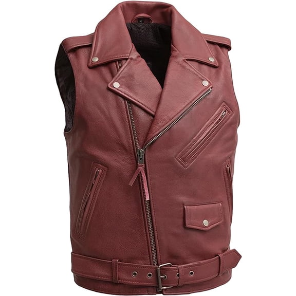 First Mfg Co - Roller - Men's Motorcycle Biker Riding Oxblood Leather Vest - 2X Large