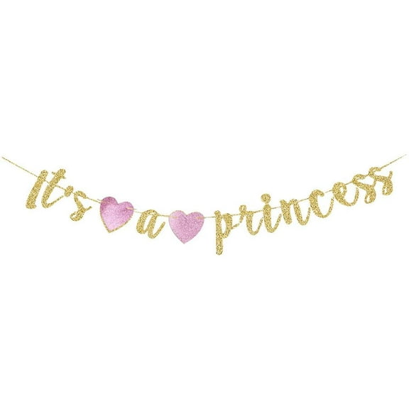 It's a Princess Banner, Gold Gliter Paper Sign Decorations for Baby Shower Party, It's a Girl Party Decors, Gender Reveal Party Backdrops