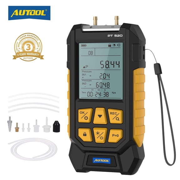AUTOOL PT530 Digital Manometer Dual Port Differential Pressure Gauge Air Pressure Tester Gas Pressure Measuring Meter -100-300 KPa 0.01 Resolution Support 10 Pressure Unit