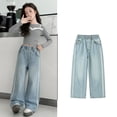 thumbnail image 6 of XEGLSBU Jeans for Girls Girls Denim Pants Straight Leg Loose Fit with Side Seam Rhinestone Embellishment for Daliy Wear Light Blue Size 15-16 Years, 6 of 6