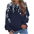 thumbnail image 1 of Rbaofujie Chandails d'Automne pour Femmes Col Rond Imprimé Non Positionné Manches Longues Haut à Capuche Mode Marine Chandails en Molleton et Chandails à Capuchon pour Femmes, 1 of 5