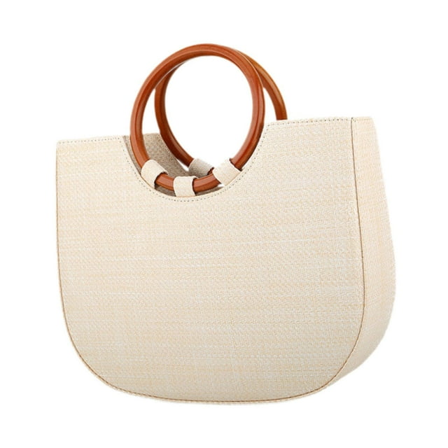 MERIGLARE Sac en Paille Tressé à la Main Crochet Détachable Bandoulière pour Téléphone Maquillage Randonnée Blanc
