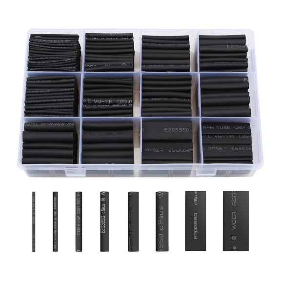 USTOP 650 Pcs Black Heat Shrink Tubing Kit, 2:1 Shrink Ratio Flame Retardant Electrical Insulation Wire Wrap, Industrial Grade Assorted Heat Shrink Sleeving for Home Electrical Repairs.